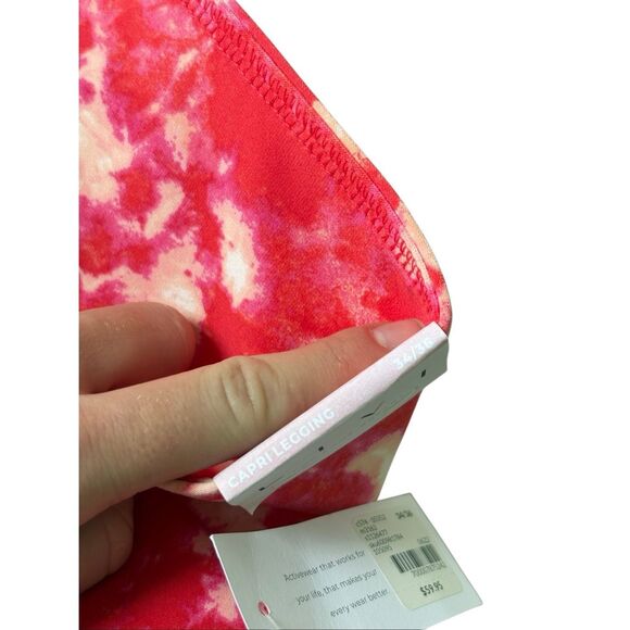 NEW LIVI High Rise Wicking Capri Legging Strappy Hem Tie Dye 34 36 Pink Red - Picture 12 of 12
